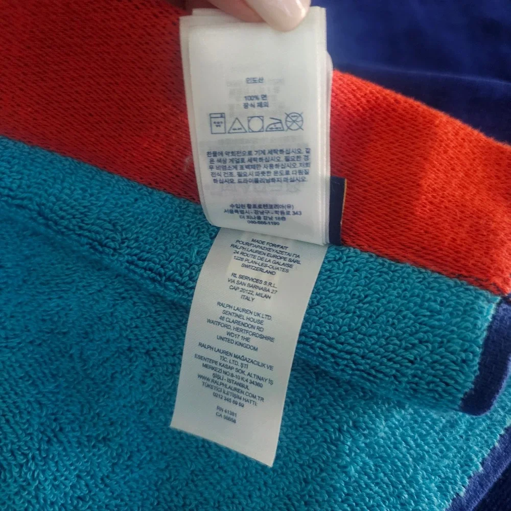 Polo Ralph Lauren Big Pony Navy Blue Turquoise Orange Cotton Velour Beach Towel